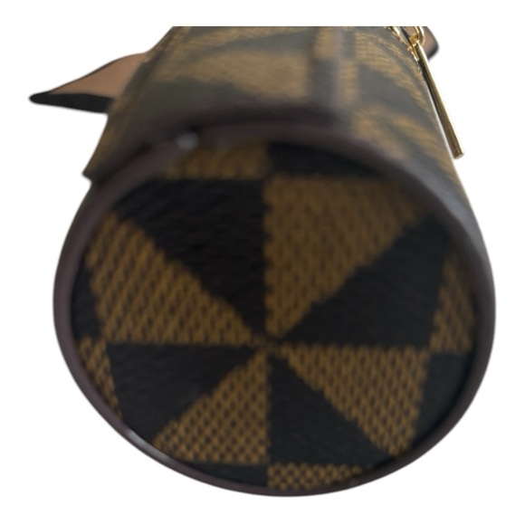 PU Leather Logo Cylinder MIni Purse with Keychain and Lace - Picture 5 of 11